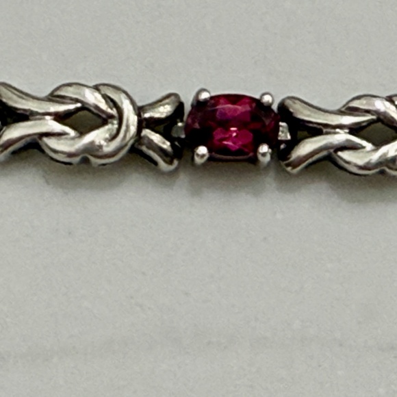 red faceted garnet sterling silver link bracelet vintage signed - Picture 7 of 10